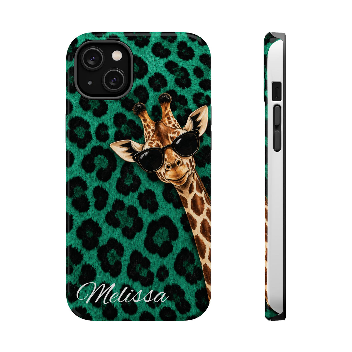 Personalized Giraffe Phone Case — Green Leopard Print Magnetic Impact-Resistant