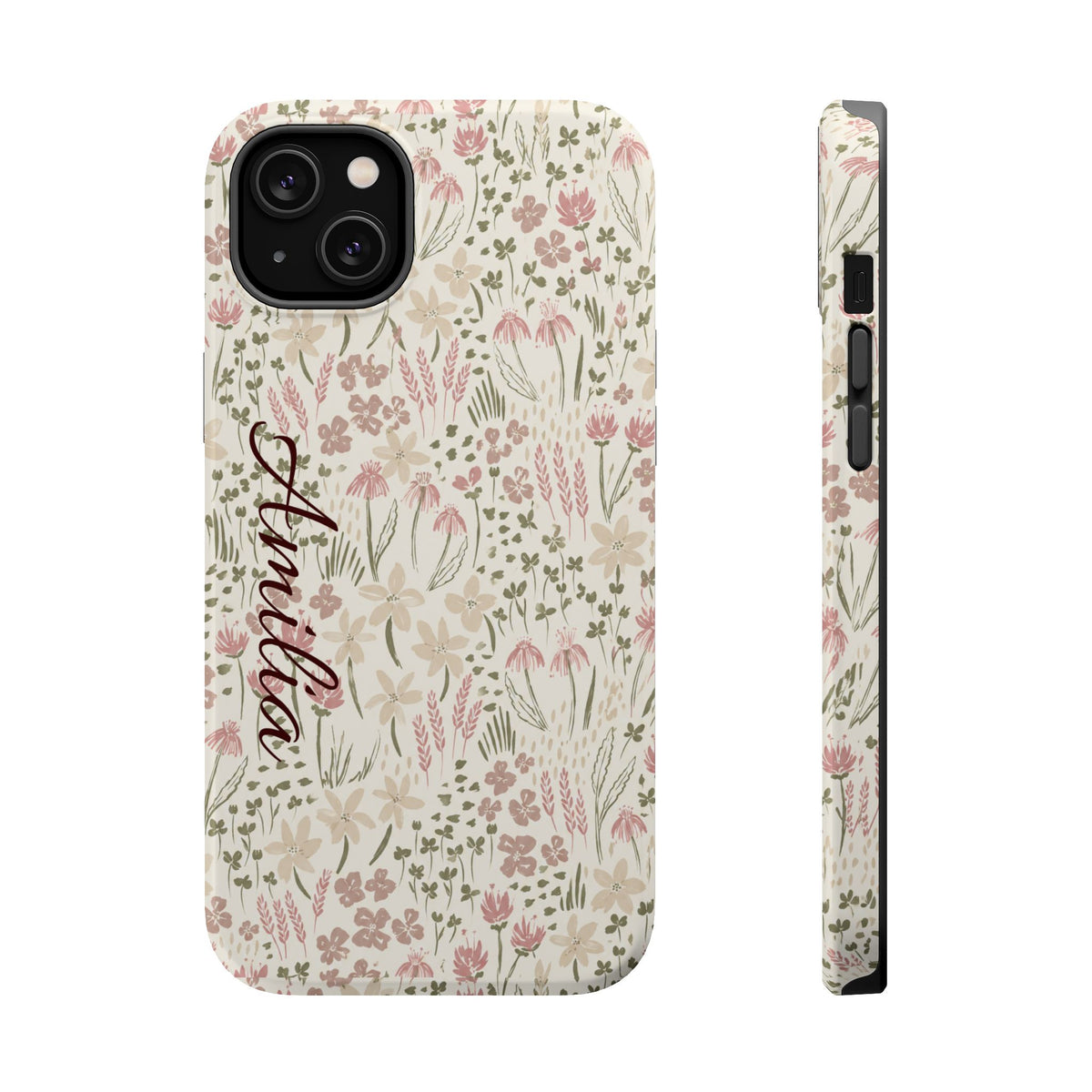 Personalized Floral Phone Case — Magnetic Impact-Resistant with Script Name
