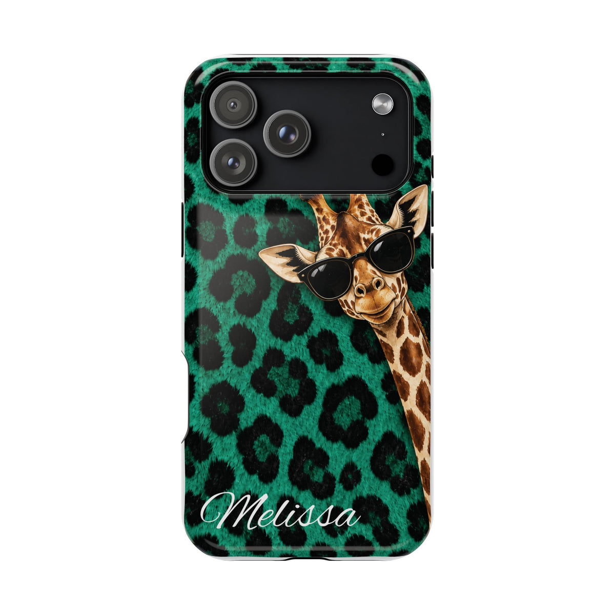 Personalized Giraffe Phone Case — Green Leopard Print Magnetic Impact-Resistant