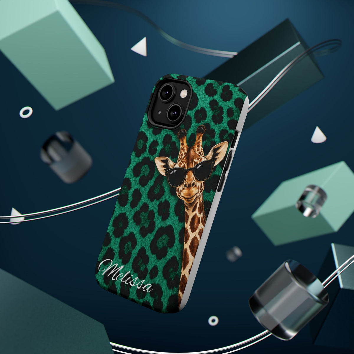Personalized Giraffe Phone Case — Green Leopard Print Magnetic Impact-Resistant