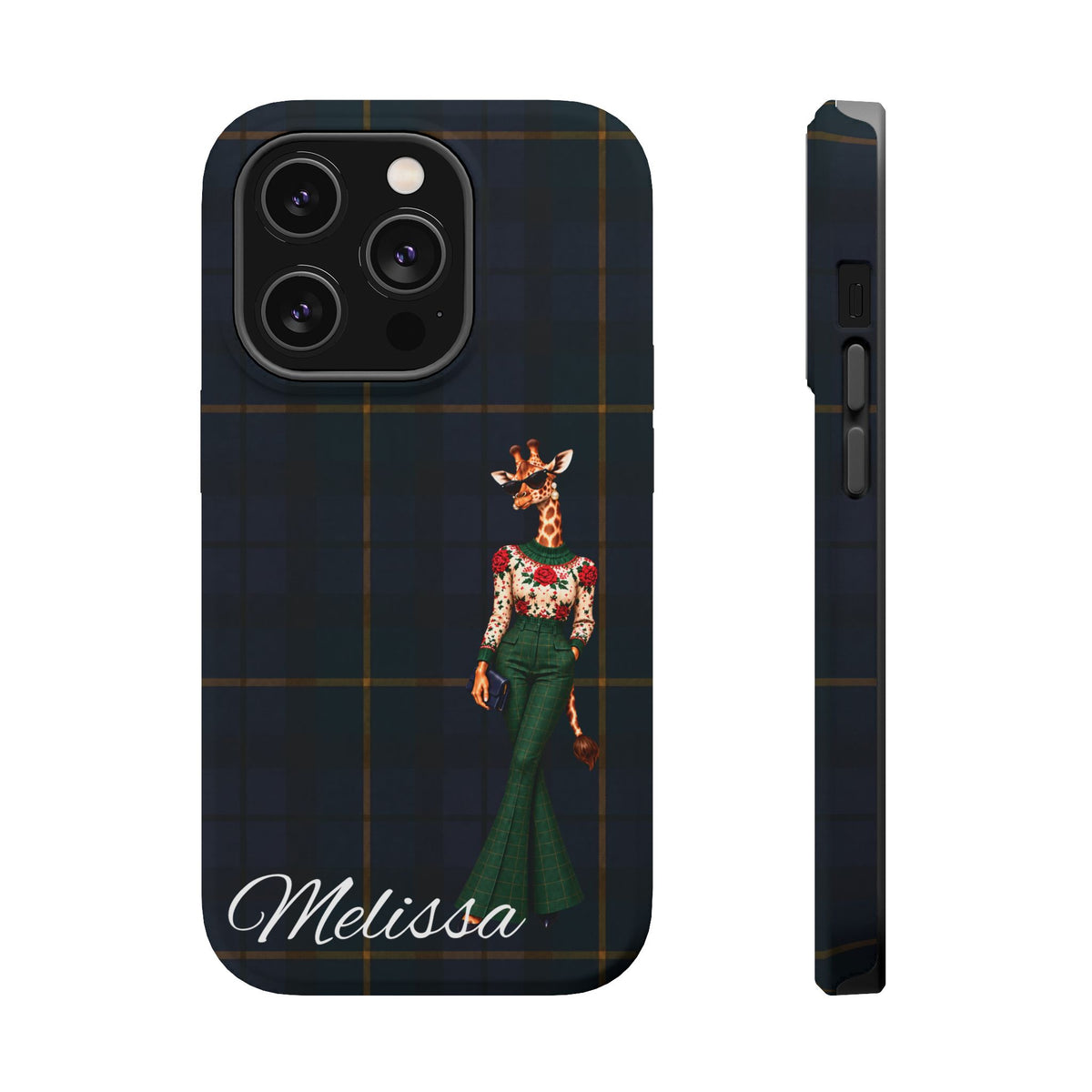 Personalized Giraffe Phone Case — Green Leopard Print Magnetic Impact-Resistant