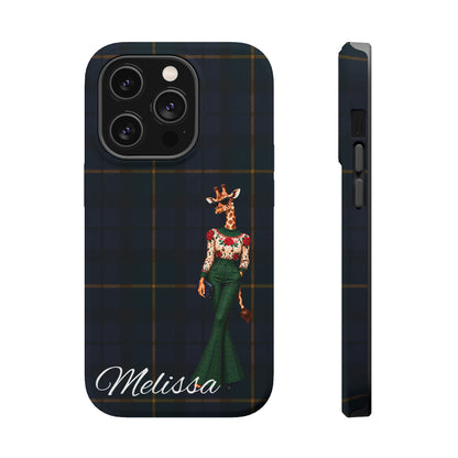 Personalized Giraffe Phone Case — Green Leopard Print Magnetic Impact-Resistant