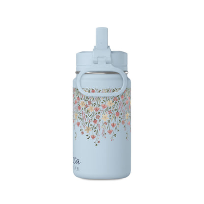 14oz Mini Water Bottle — Pink Floral Straw Bottle (Hydro Peak)