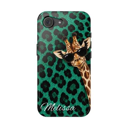Personalized Giraffe Phone Case — Green Leopard Print Magnetic Impact-Resistant