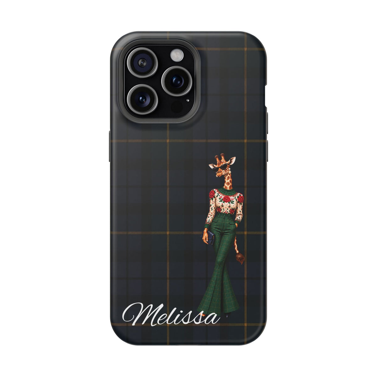 Personalized Giraffe Phone Case — Green Leopard Print Magnetic Impact-Resistant