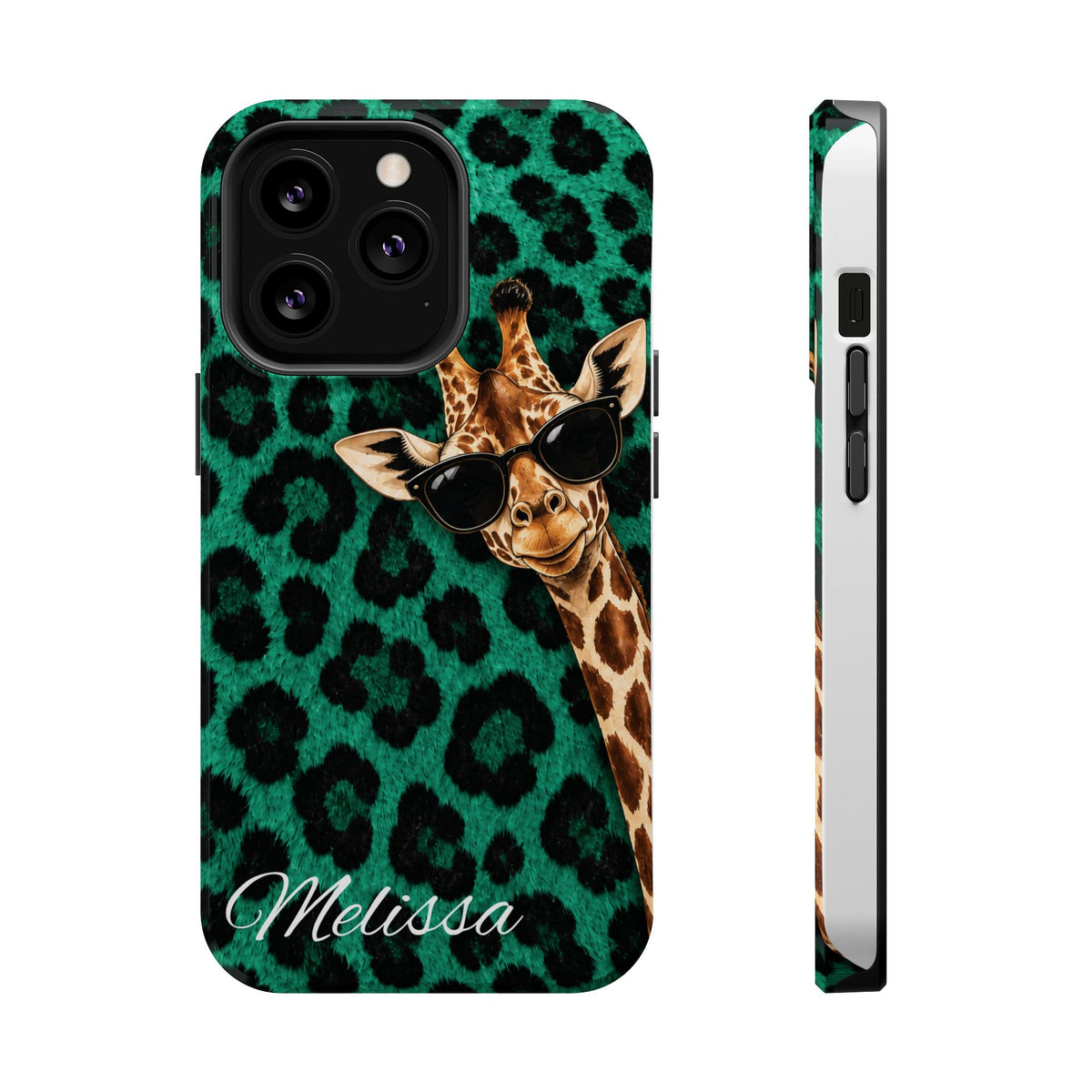 Personalized Giraffe Phone Case — Green Leopard Print Magnetic Impact-Resistant