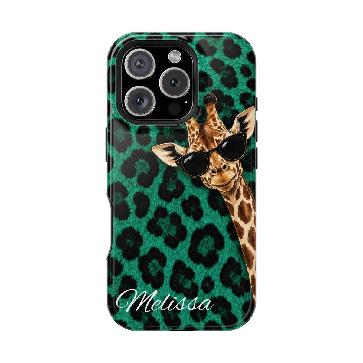 Personalized Giraffe Phone Case — Green Leopard Print Magnetic Impact-Resistant