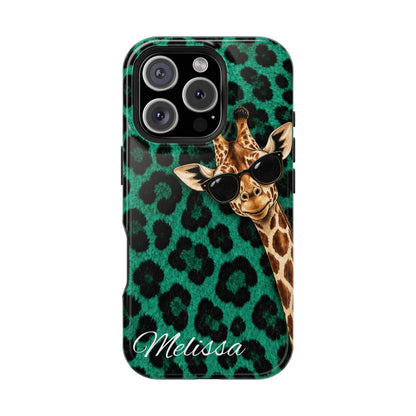 Personalized Giraffe Phone Case — Green Leopard Print Magnetic Impact-Resistant