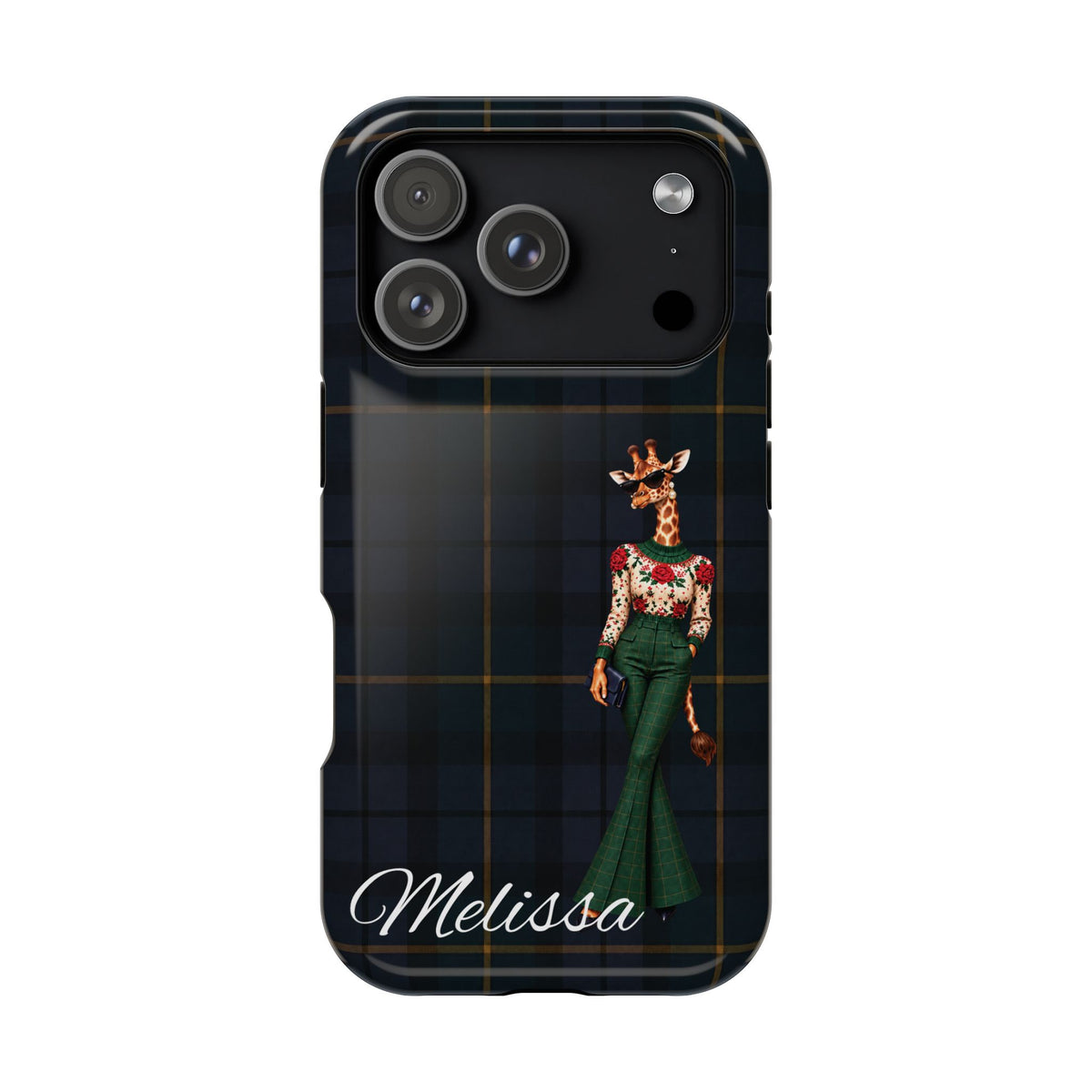 Personalized Giraffe Phone Case — Green Leopard Print Magnetic Impact-Resistant