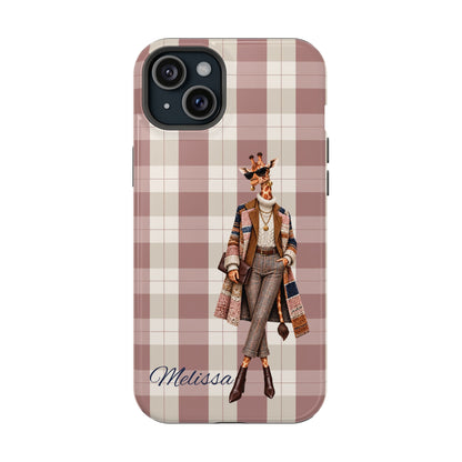 Personalized Giraffe Phone Case — Green Leopard Print Magnetic Impact-Resistant
