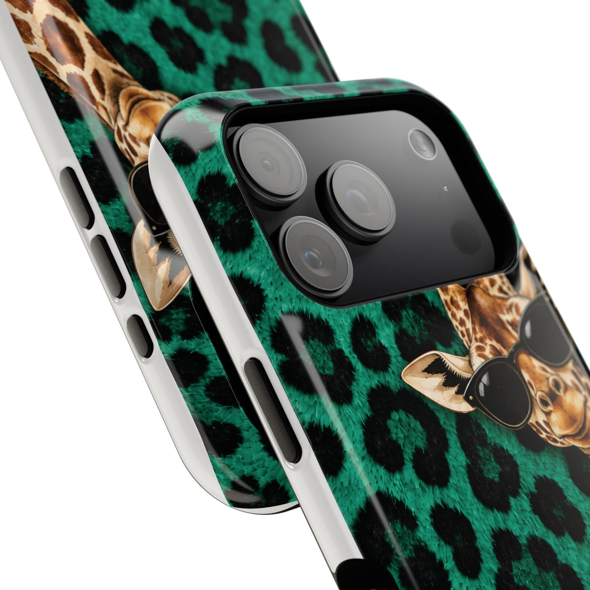 Personalized Giraffe Phone Case — Green Leopard Print Magnetic Impact-Resistant