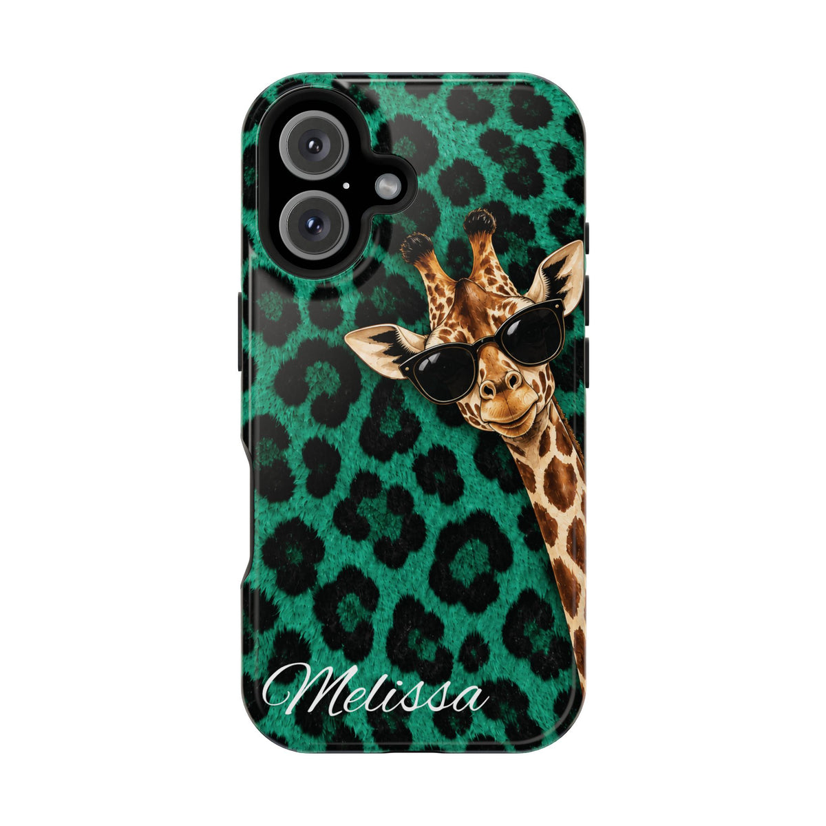 Personalized Giraffe Phone Case — Green Leopard Print Magnetic Impact-Resistant