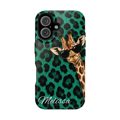 Personalized Giraffe Phone Case — Green Leopard Print Magnetic Impact-Resistant