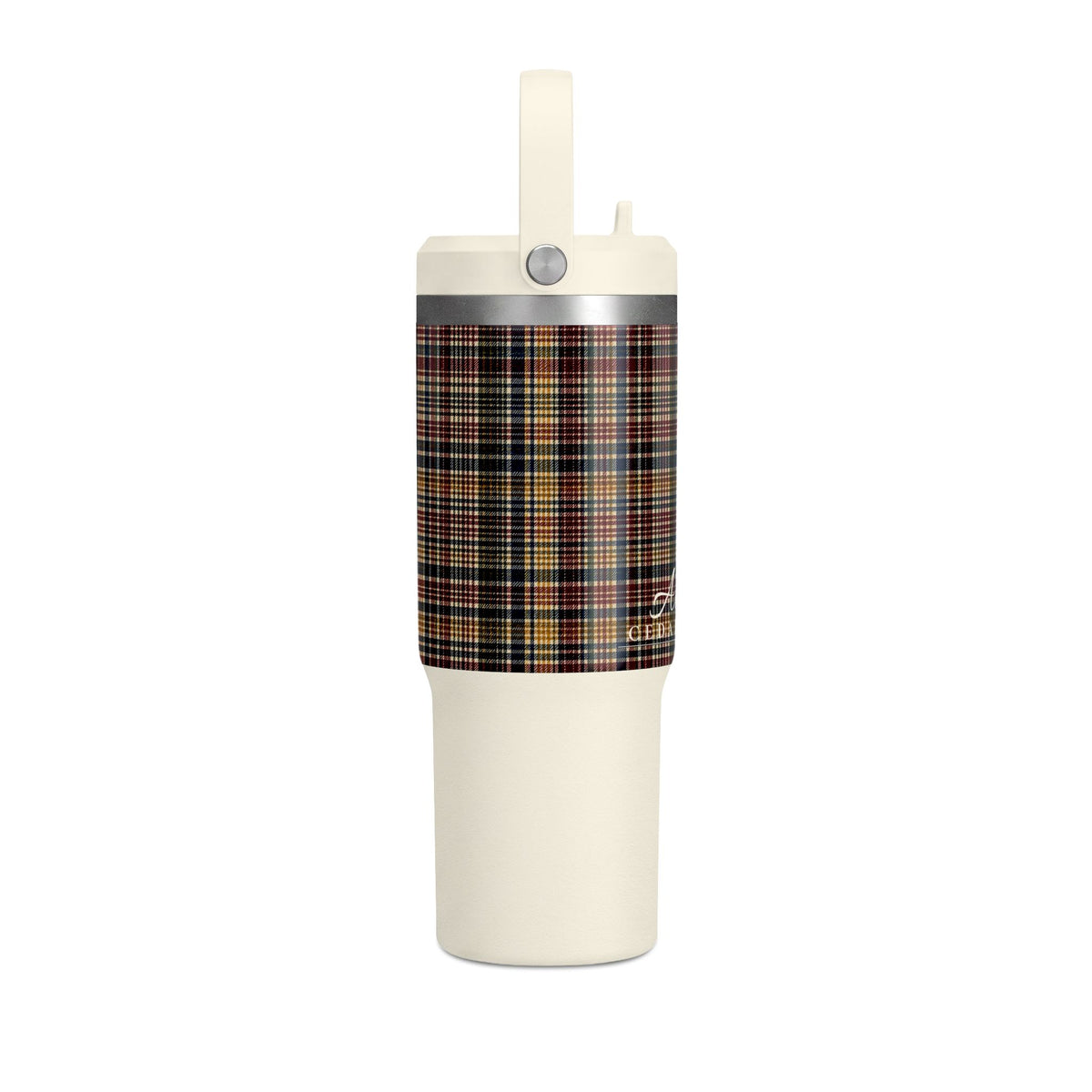 Plaid 32oz Nomad Tumbler — Insulated Travel Mug with Personalized Script