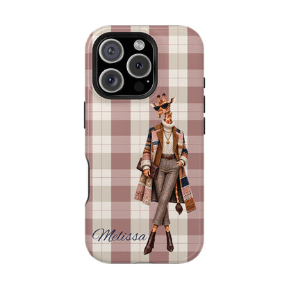 Personalized Giraffe Phone Case — Green Leopard Print Magnetic Impact-Resistant