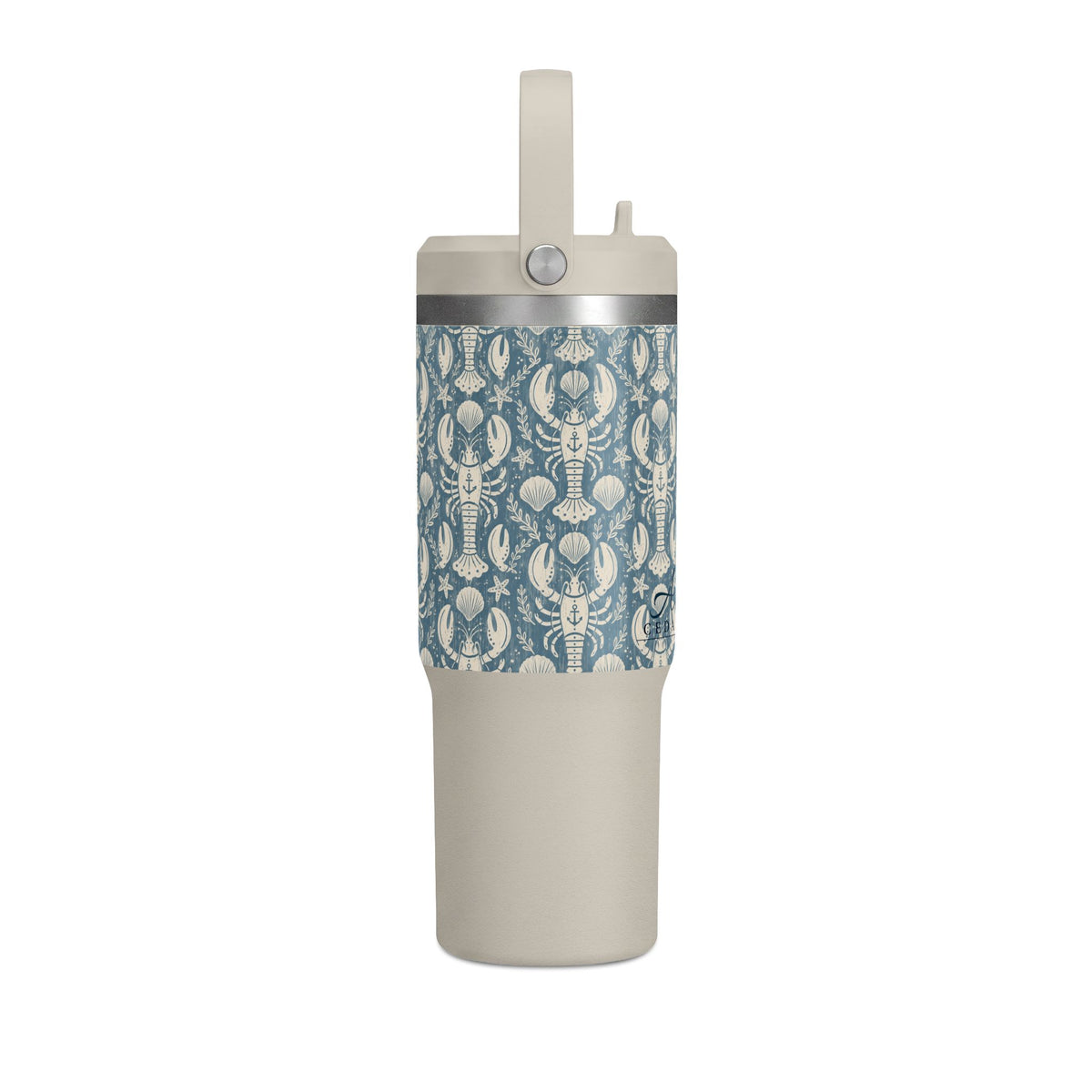32oz Nomad Tumbler — Blue Nautical Lobster Pattern Insulated Travel Cup