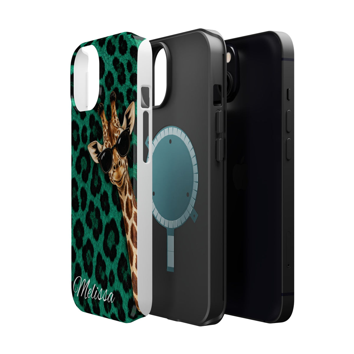Personalized Giraffe Phone Case — Green Leopard Print Magnetic Impact-Resistant