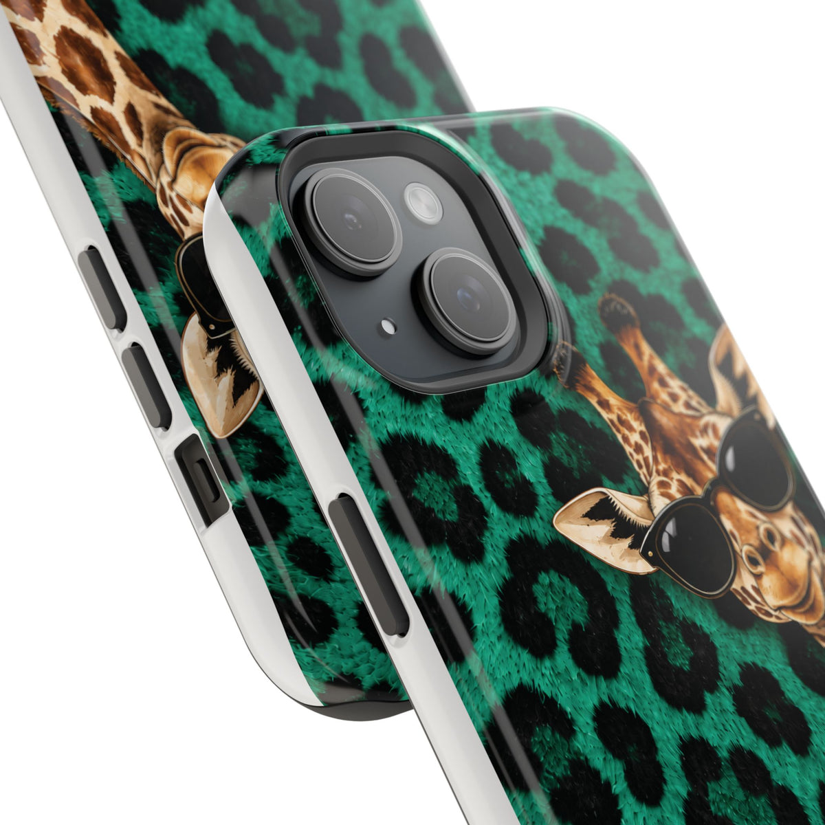 Personalized Giraffe Phone Case — Green Leopard Print Magnetic Impact-Resistant