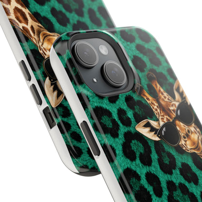Personalized Giraffe Phone Case — Green Leopard Print Magnetic Impact-Resistant