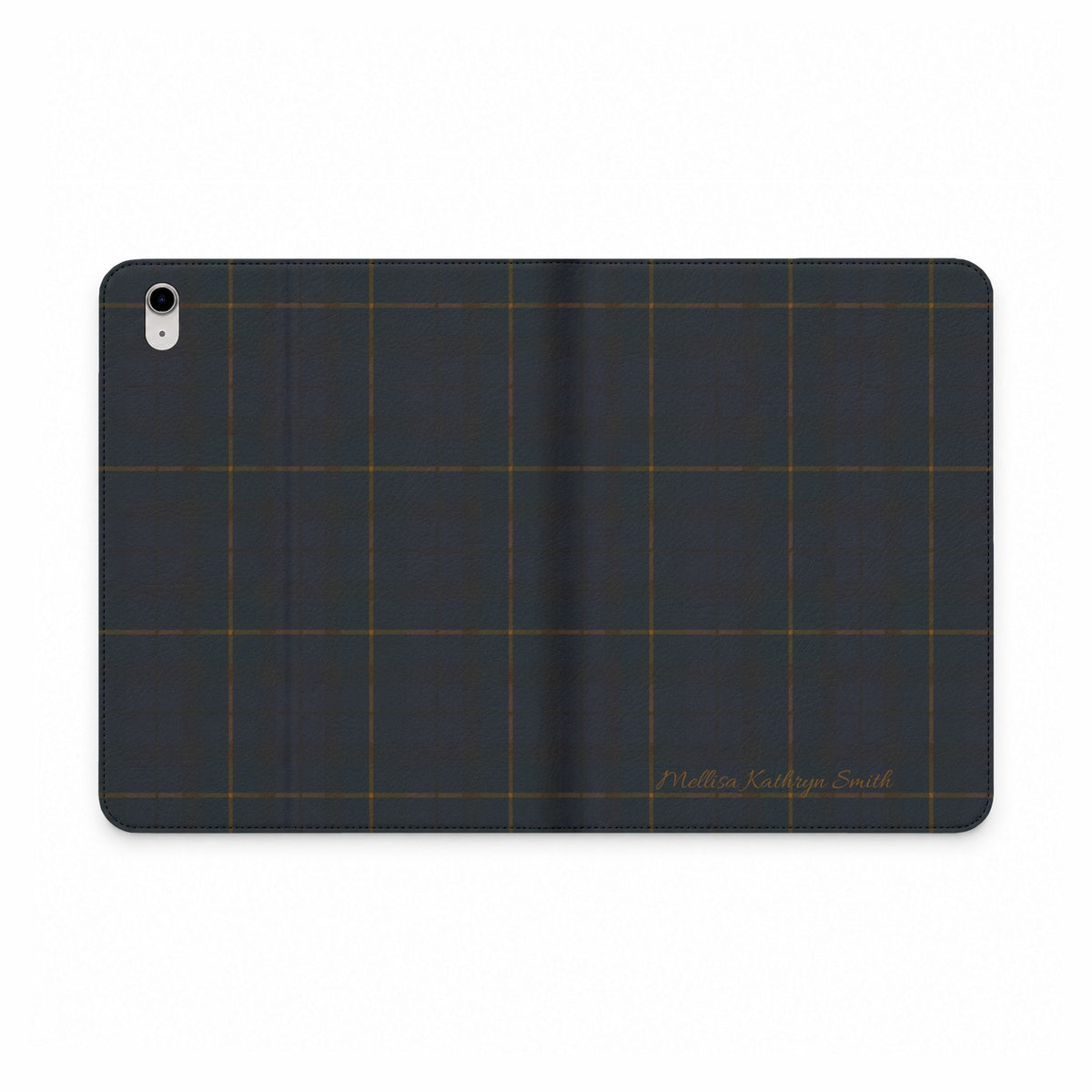 Plaid Tablet Folio Case — Dark Navy Tartan Protective Cover