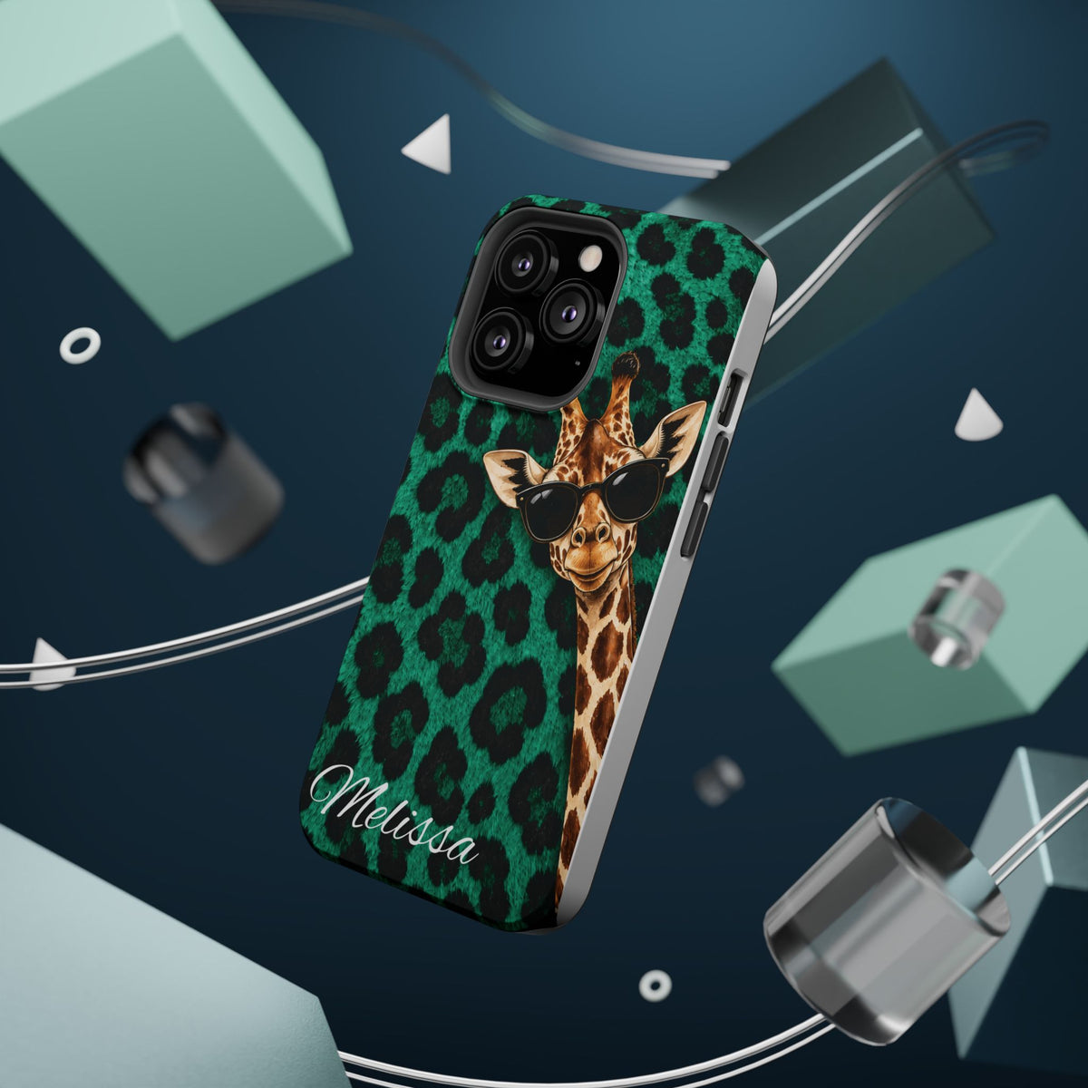 Personalized Giraffe Phone Case — Green Leopard Print Magnetic Impact-Resistant