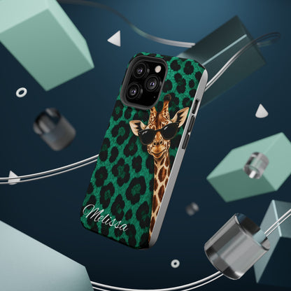 Personalized Giraffe Phone Case — Green Leopard Print Magnetic Impact-Resistant