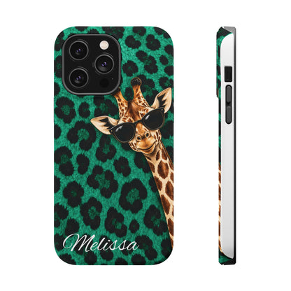 Personalized Giraffe Phone Case — Green Leopard Print Magnetic Impact-Resistant