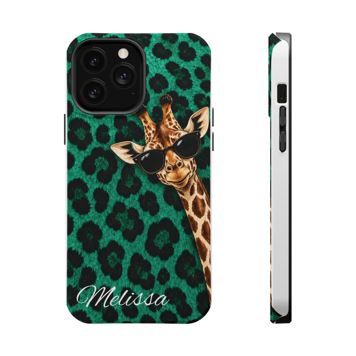 Personalized Giraffe Phone Case — Green Leopard Print Magnetic Impact-Resistant