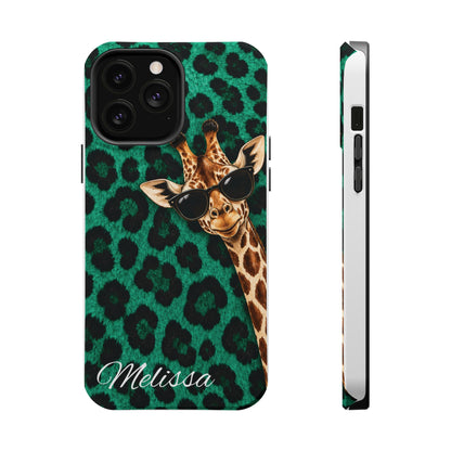 Personalized Giraffe Phone Case — Green Leopard Print Magnetic Impact-Resistant