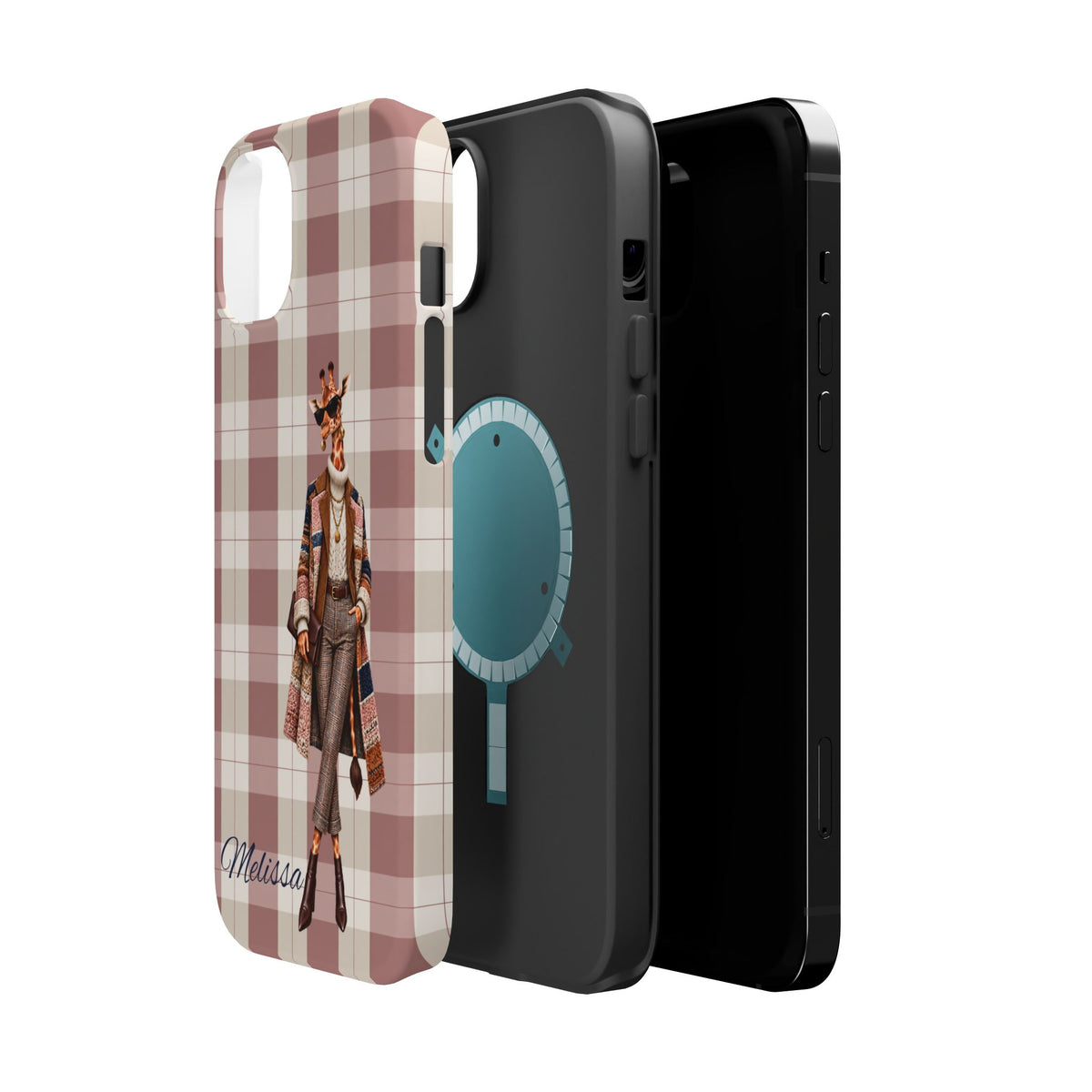 Personalized Giraffe Phone Case — Green Leopard Print Magnetic Impact-Resistant