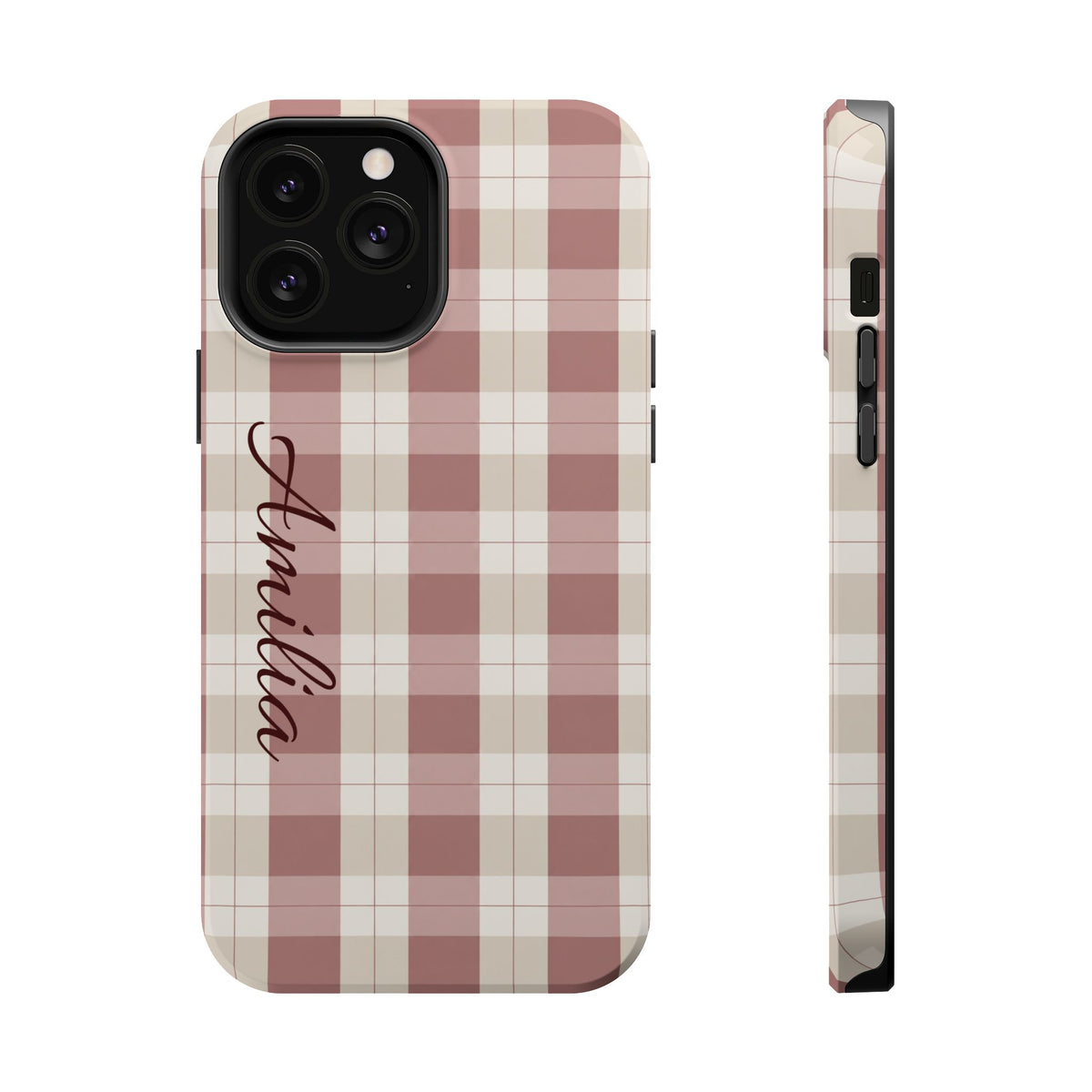 Plaid Personalized Phone Case — Magnetic Impact-Resistant, Name Customizable