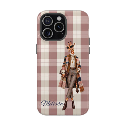 Personalized Giraffe Phone Case — Green Leopard Print Magnetic Impact-Resistant