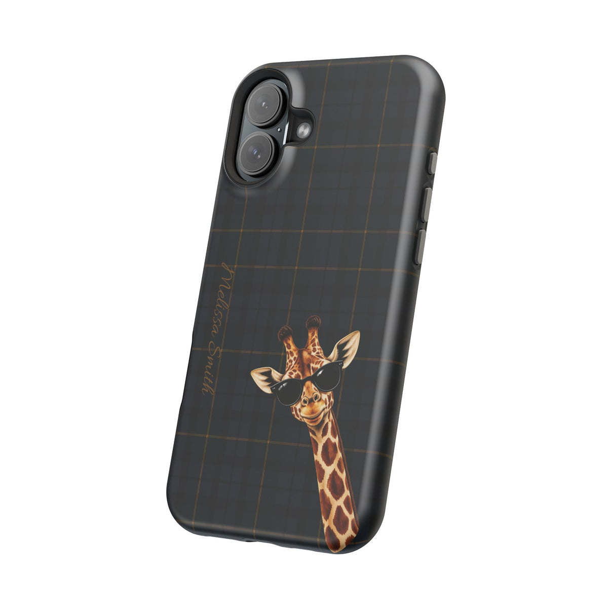 Personalized Giraffe Phone Case —Tartan Print Magnetic Impact-Resistant