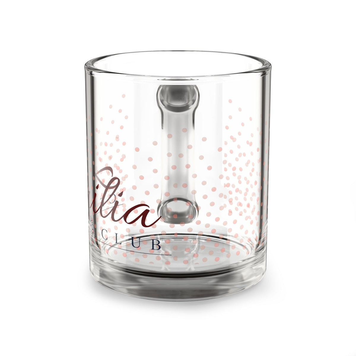 Personalized 10oz Glass Mug — Rose Gold Confetti