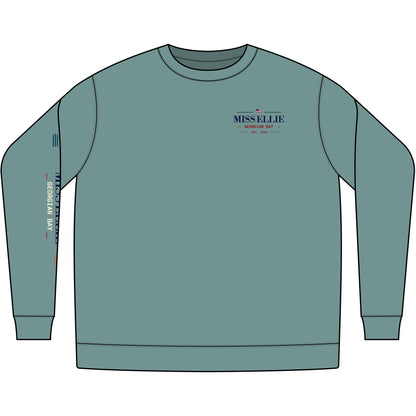 Cedar Club Crewneck Sweatshirt — Vintage Lakeboat Cabin Graphic
