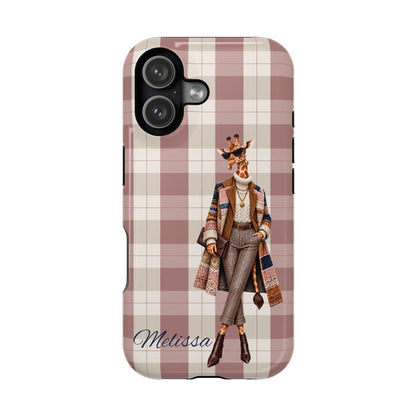 Personalized Giraffe Phone Case — Green Leopard Print Magnetic Impact-Resistant