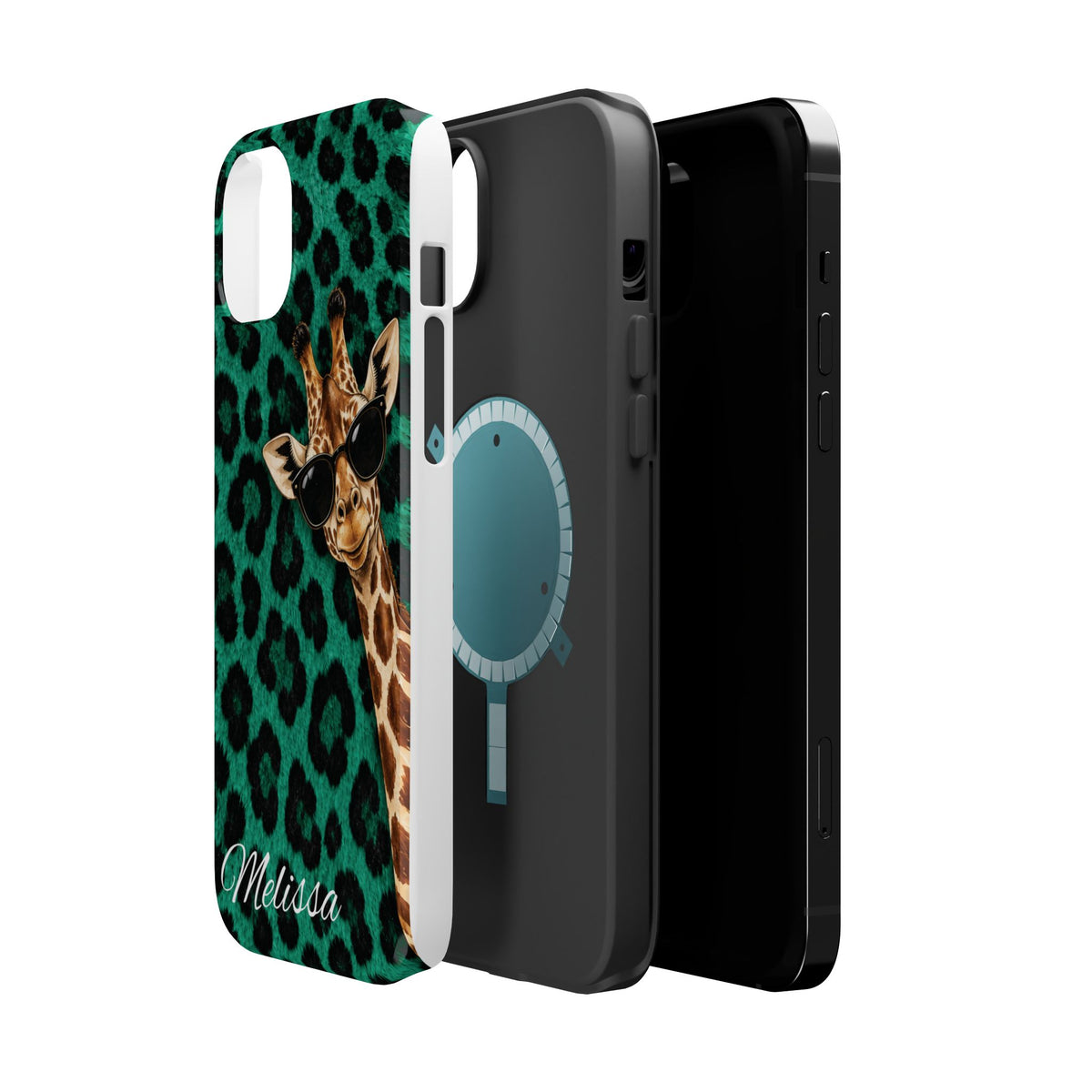 Personalized Giraffe Phone Case — Green Leopard Print Magnetic Impact-Resistant