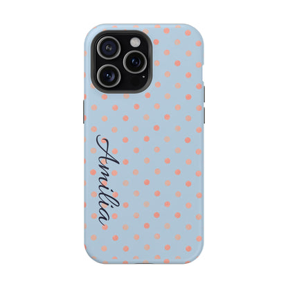 Personalized Polka Dot Magnetic Phone Case — Impact-Resistant iPhone Cover with Name