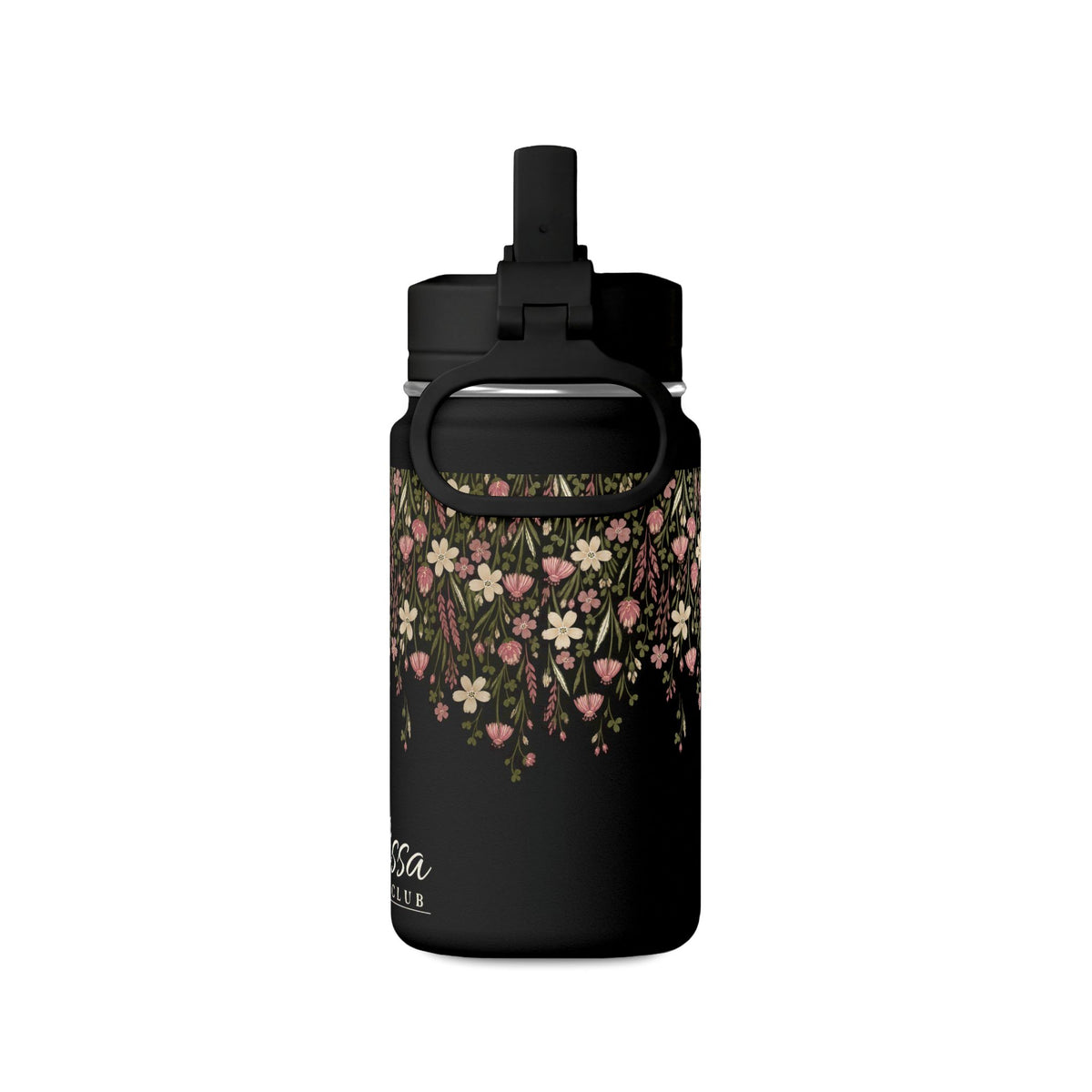 14oz Mini Water Bottle — Pink Floral Straw Bottle (Hydro Peak)