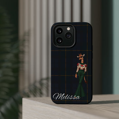 Personalized Giraffe Phone Case — Green Leopard Print Magnetic Impact-Resistant