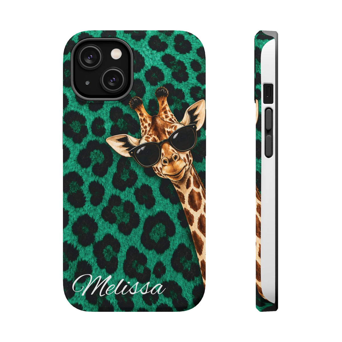 Personalized Giraffe Phone Case — Green Leopard Print Magnetic Impact-Resistant