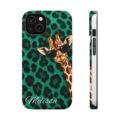 Personalized Giraffe Phone Case — Green Leopard Print Magnetic Impact-Resistant