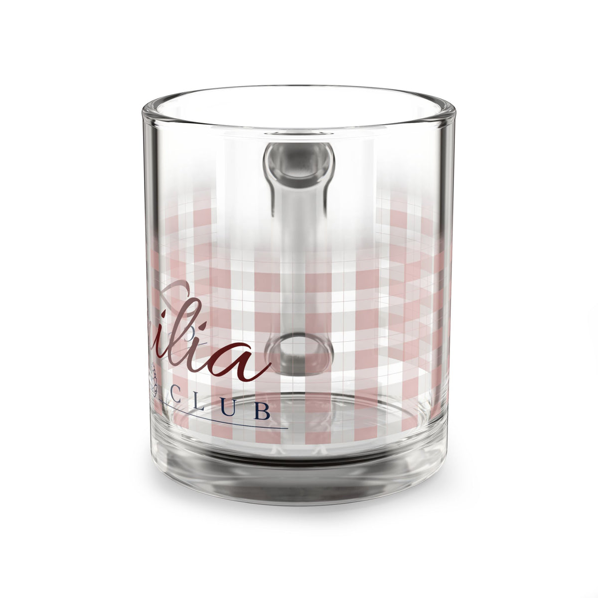 Glass Mug — Pink Gingham Coffee Mug (10 oz)