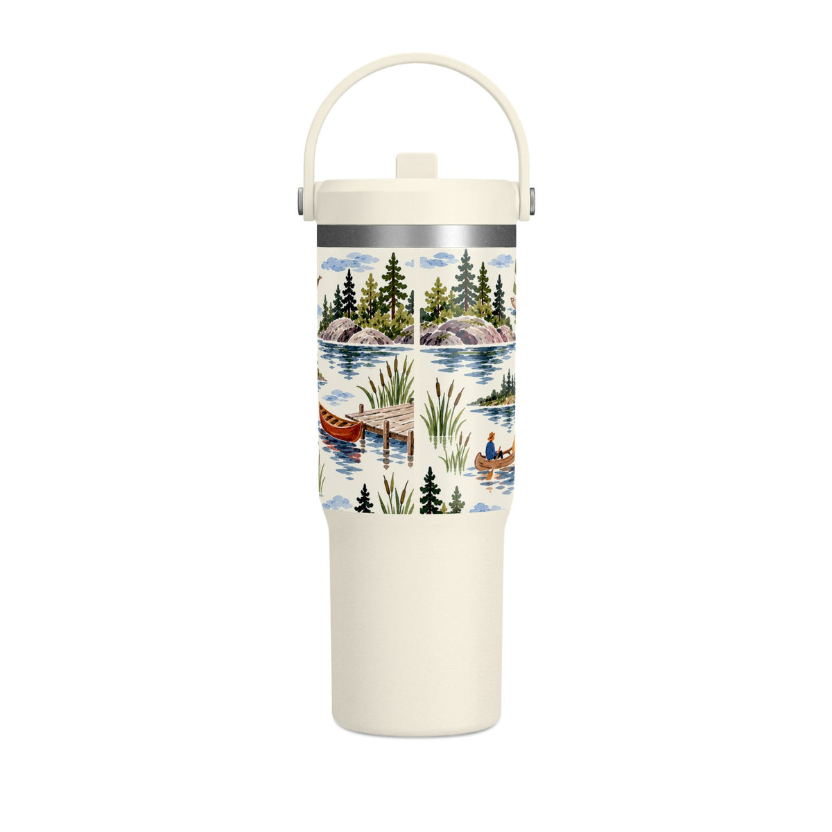 32oz Travel Tumbler — Lakeside Camping & Sailing Watercolor Design