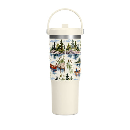 32oz Travel Tumbler — Lakeside Camping & Sailing Watercolor Design
