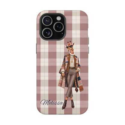 Personalized Giraffe Phone Case — Green Leopard Print Magnetic Impact-Resistant
