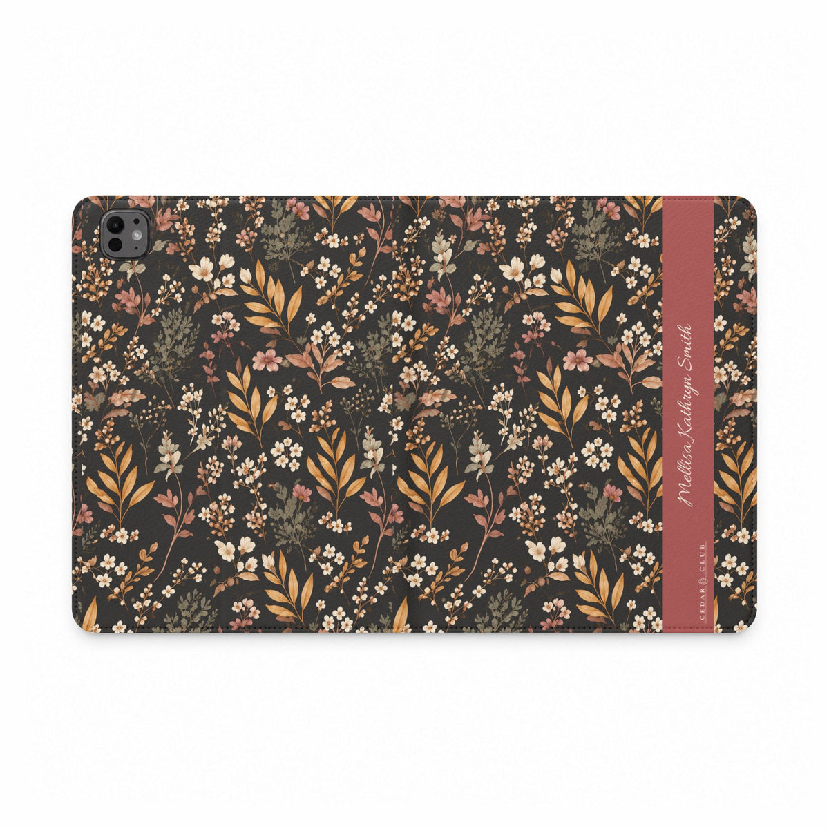 Floral Vintage Tablet Folio Case — Autumn Wildflower Pattern with Personalized Name Stripe