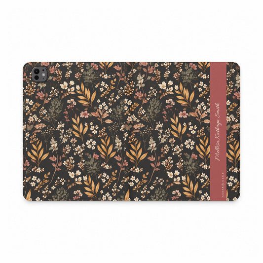 Floral Vintage Tablet Folio Case — Autumn Wildflower Pattern with Personalized Name Stripe