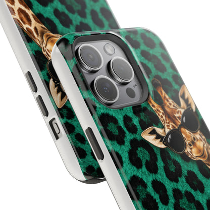 Personalized Giraffe Phone Case — Green Leopard Print Magnetic Impact-Resistant