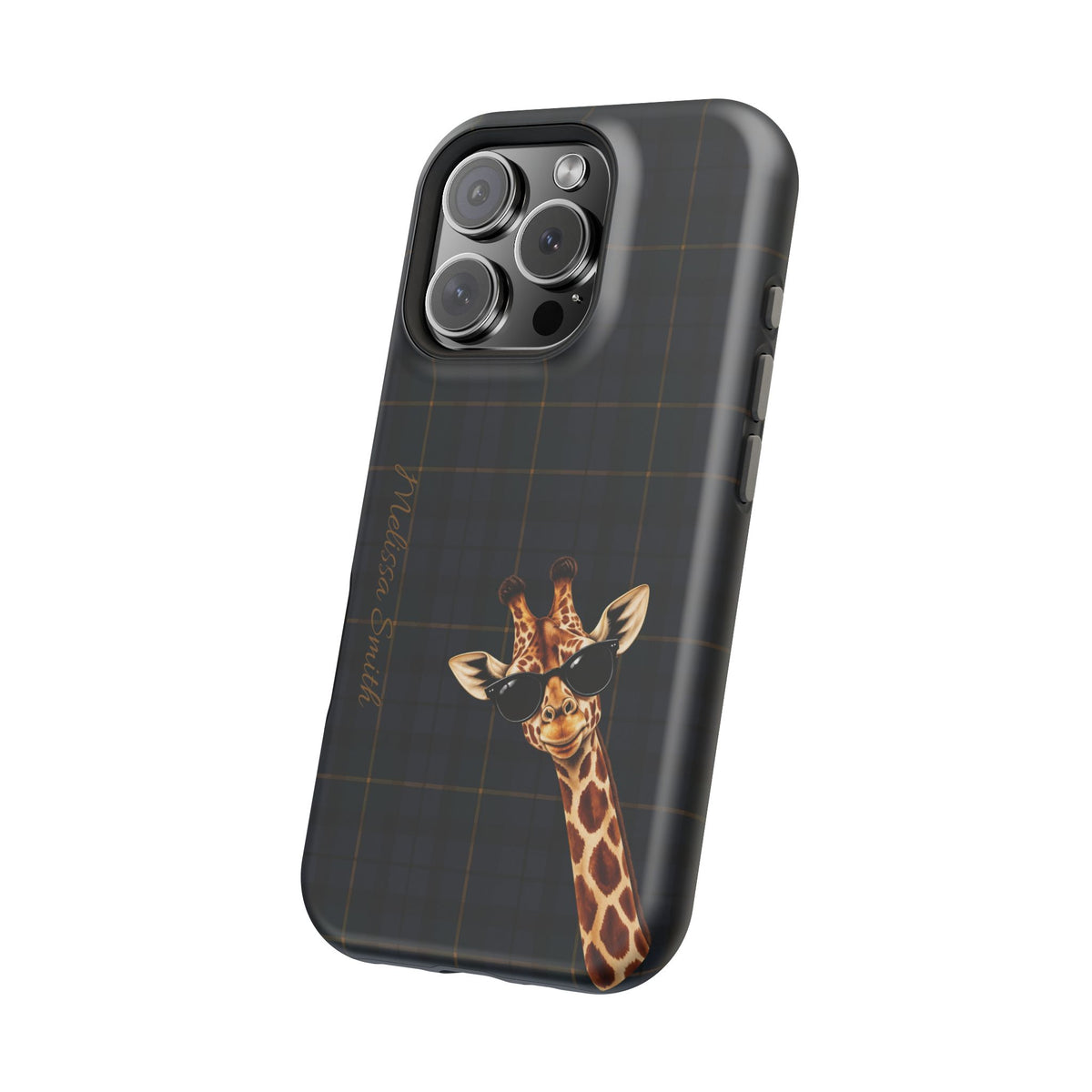 Personalized Giraffe Phone Case —Tartan Print Magnetic Impact-Resistant